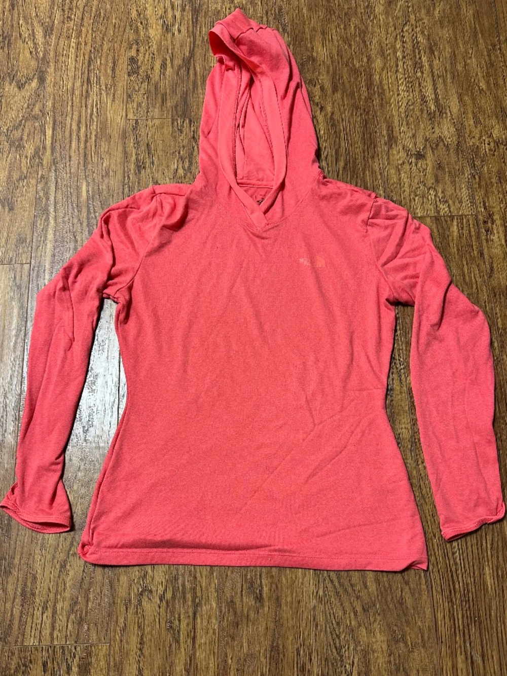 The North Face Long Sleeve Hooded Athletic Shirt Lightweight Coral Size Small
